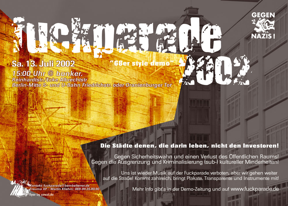 Fuckparade Flyer 2002, Thema „Stadtentwicklung“