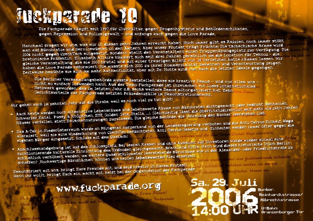 Fuckparade Flyer 2006: Rckseite mit Text