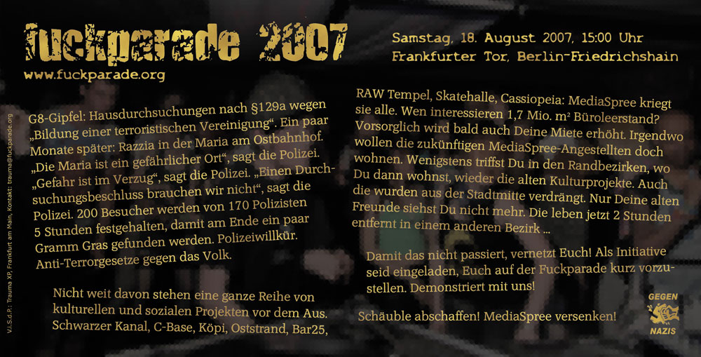 Fuckparade Flyer 2007: R�ckseite mit Text